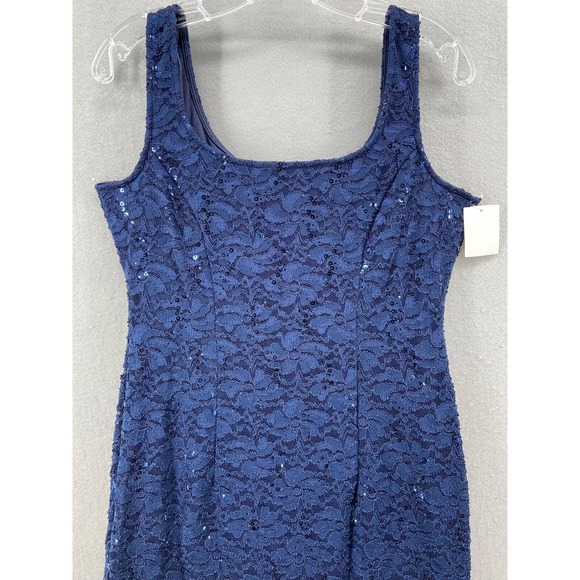 ALEX EVENINGS Dress‎ Women Sz 8 Blue Sequin Cocktail Sleeveless Stretch Lace - Picture 2 of 16